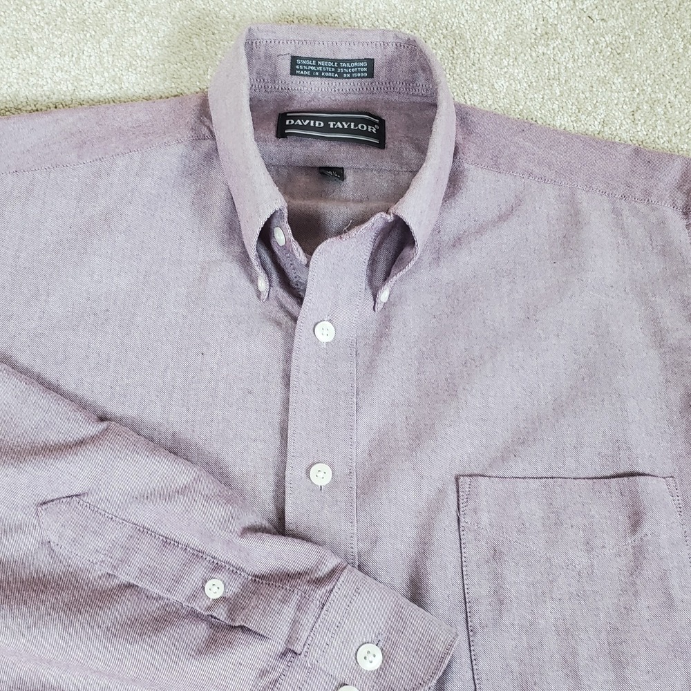 David Taylor Men's Button Down Shirt Burgundy Size 16 1/2 34/35